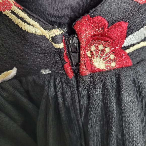 Mini Tulle Dress Balletcore Black Floral Layered Lace up Back 7 HoCo Formal - Picture 9 of 15